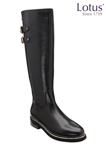 Lotus Black Leather Knee-High Boots (702898) | £120