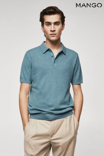 Mango Blue Knit Cotton Polo Shirt (703000) | £33