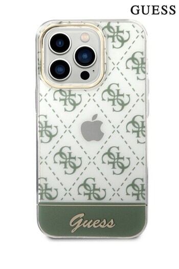 Guess Green iPhone 14 Pro Case Iml Electroplated 4G Pattern Bottom Stripe Script Logo (703009) | £30