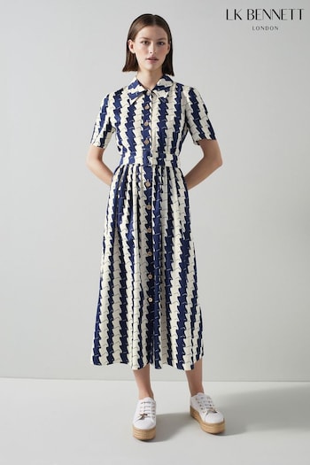 LK Bennett Blue Calder Wavy Stripe Shirt Dress (703012) | £329