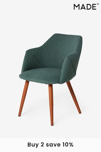MADE.COM Set of 2 Bay Green and Walnut Legs Lule Arm Dining Chairs (703092) | £299