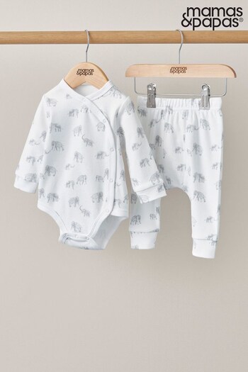 Mamas & Papas Elephant White Jersey Set 2 Piece (703728) | £19