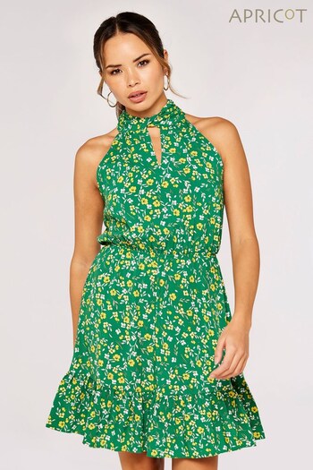 Apricot Green Multi Graphic Ditsy Halter Dress (704051) | £35