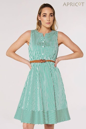 Apricot Green Fine Stripe Woven Belted Dress (704251) | £45