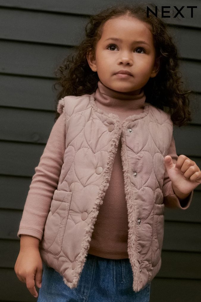 Pink Heart Quilted Borg Reversible Gilet (12mths-7yrs) (704336) | £24 - £28