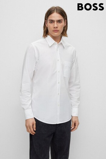 BOSS Charcoal Grey Regular Fit Shirt in Organic Cotton Poplin (704404) | £79