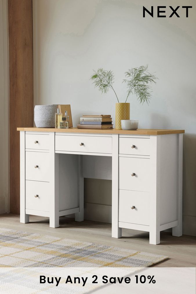 White dressing table with shop drawers either side