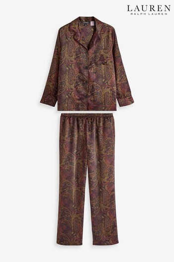 Lauren Ralph Lauren Purple Satin Paisley Long Sleeve Pyjama Set (704872) | £129