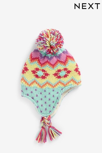 Aqua/Pink Bright Fairisle Knit Trapper Hat (3mths-13yrs) (705018) | £8 - £11