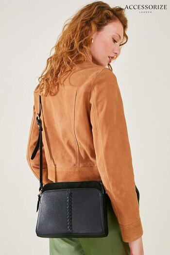 Accessorize Leather Double Zip Cross-Body Black Bag (705422) | £45