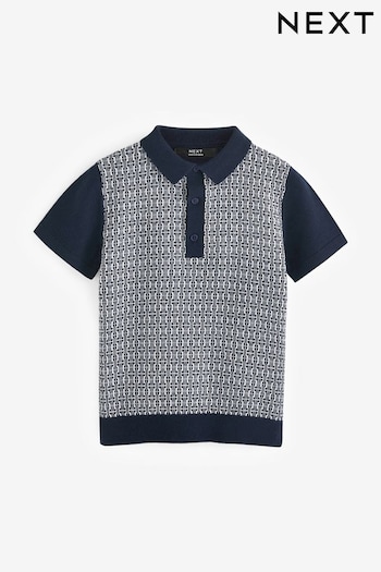 Black/White Short Sleeve Geo Pattern Polo jersey Shirt (3-16yrs) (705590) | £13 - £18