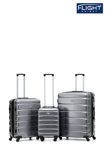Flight Knight Black Set of 3 Hardcase Large Check in Suitcases and Cabin Case (705797) | £150