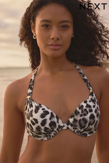 Cream/Grey Leopard Shaping Padded Wired Bikini Top (706094) | £25