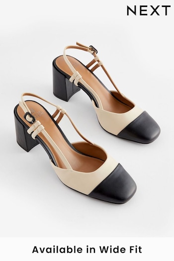 Bone Cream Forever Comfort® Square Toe Slingback Block Heel Shoes (706315) | £34