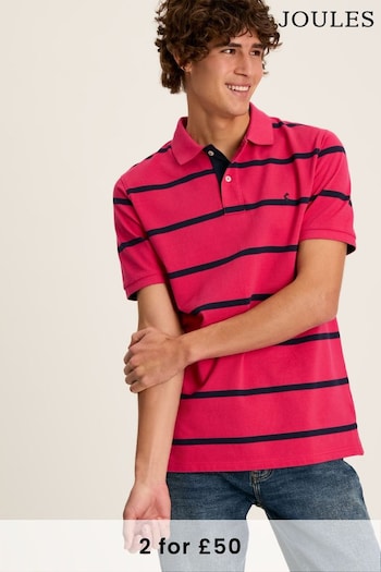 Joules Filbert Pink/Navy Striped Tecnologias Polo Shirt (706879) | £34.95