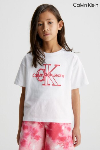 Calvin Klein Girls Embrioidered Monogram White T-Shirt (706917) | £45