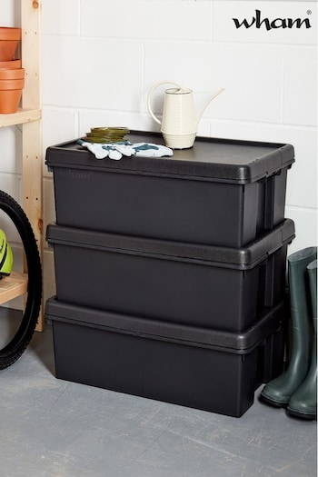 Wham Set of 3 Black Bam 36L Heavy Duty Plastic Recycled Boxes With Lid (707010) | £42