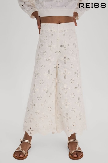 Reiss Ivory Nella Senior Cotton Broderie Lace Trousers (707032) | £55