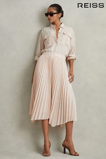 Reiss Blush Azalea Pleated Asymmetric Midi Skirt (707037) | £168