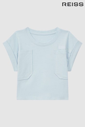 Reiss Blue Lulu Teen Cropped Cotton Crew Neck T-Shirt (707242) | £18