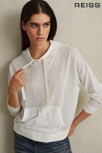 Reiss Ivory Candy Cotton Blend Sheer Hoodie (707367) | £148