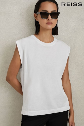 Reiss White Morgan Cotton Capped Sleeve T-Shirt (707369) | £28