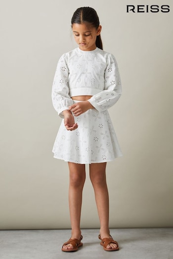 Reiss Ivory Nella Junior Cotton Broderie Lace Skirt (707427) | £45