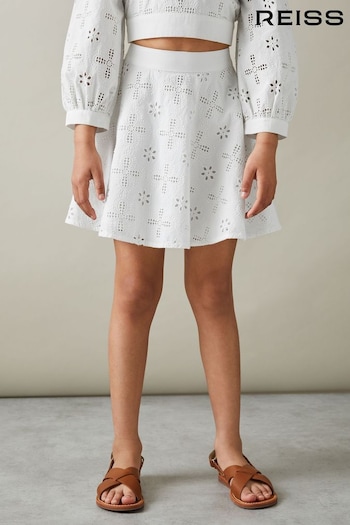 Reiss Ivory Nella Senior Cotton Broderie Lace Skirt (707566) | £50
