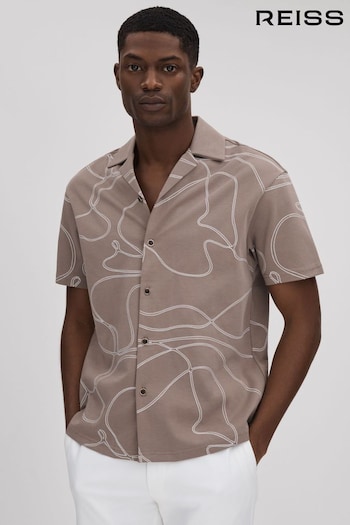 Reiss Taupe Menton Cotton Jersey Embroidered Shirt (707602) | £110