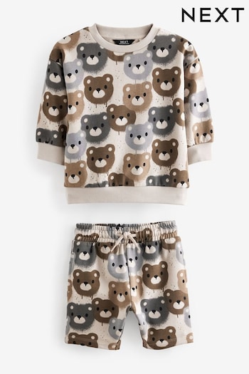 Neutral Drippy Bear All Over Print Sweatshirt and Short Set (3mths-7yrs) (707722) | £15 - £19
