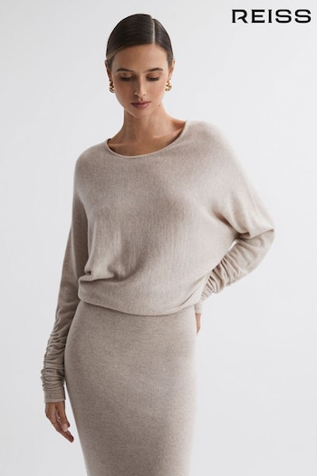 Reiss Neutral Leila Petite Knitted Long Sleeve Midi Dress trends (707739) | £198