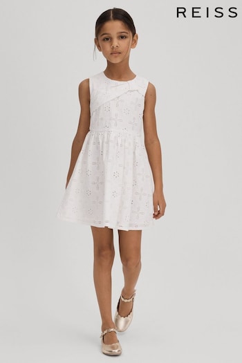 Reiss Ivory Mabel Senior Cotton Broderie Lace Dress (708036) | £76