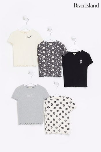 River Island Black Mini Girls Black Mono T-Shirts padded 5 Pack (708072) | £30