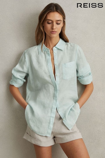 Reiss Aqua Belle Linen Button-Through Shirt (708105) | £98