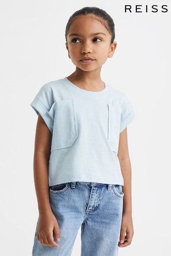 Reiss Blue Lulu Junior Cropped Cotton Crew Neck T-Shirt (708130) | £15