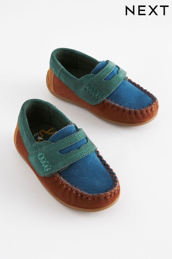 Multi Bright Standard Fit (F) Leather Penny Loafers with Touch and Close Fastening (708166) | £26 - £30