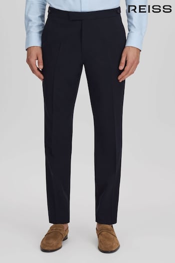 Reiss Navy Belmont Slim Fit Side Adjuster tiered Trousers (708260) | £178