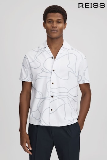 Reiss White/Air Force Blue Menton Cotton Jersey Embroidered Shirt (708297) | £110