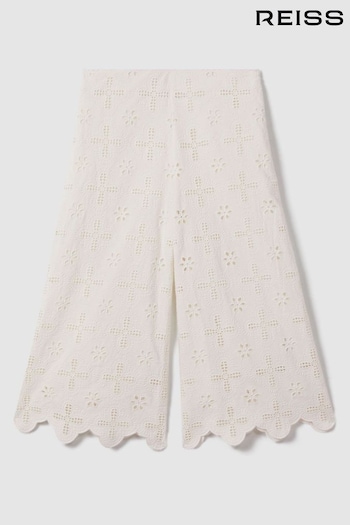 Reiss Ivory Nella Teen Cotton Broderie Lace Trousers (708320) | £58