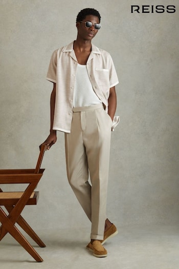 Reiss Oatmeal/White Vita Contrast Trim Cuban Collar Shirt (709258) | £110