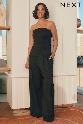Black Rochelle Humes Pleated Wide Leg Trousers (709413) | £47