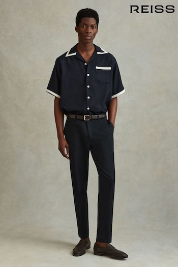 Reiss Navy/Ecru Vita Contrast Trim Cuban Collar Shirt (709476) | £110