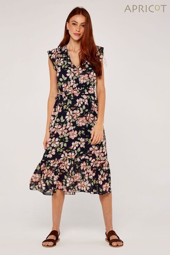 Apricot Black Smock Detail Soft Floral Midi Dress (709609) | £39