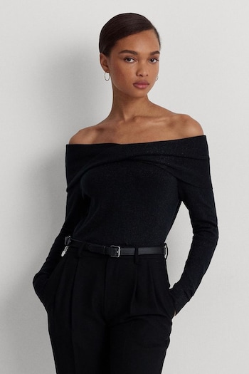 Lauren Ralph Lauren Twist Front Off the Shoulder Black Sweater (709959) | £229
