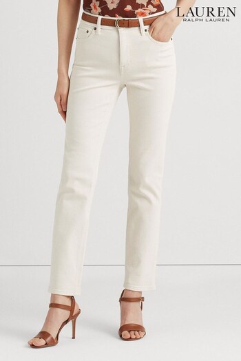 Lauren Ralph Lauren Cream High Rise Straight Leg Ankle brown Jeans (710187) | £159