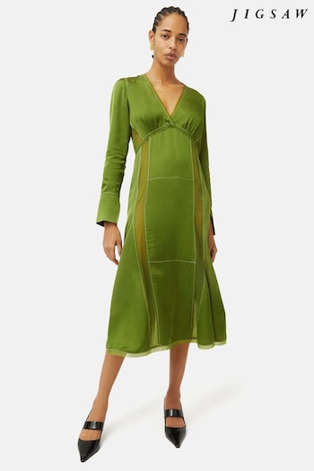 Jigsaw Green Contrast Stitch Viscose Dress (710282) | £175