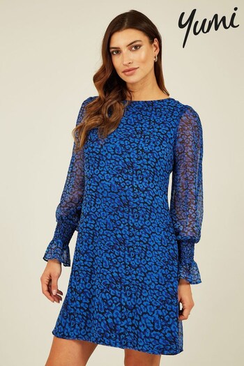 Yumi Blue Animal Print Long Sleeve Tunic Dress (710424) | £47