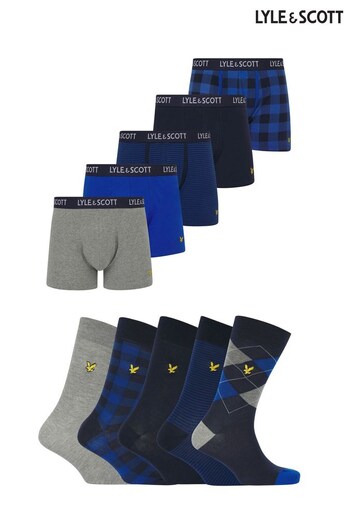 Lyle & Scott Floyd Blue Underwear and Socks Gift Set 10 Pack (710481) | £65