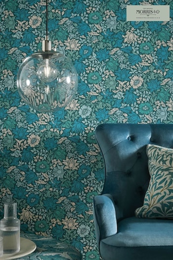 Morris & Co Teal Blue Mallow Wallpaper (710926) | £40