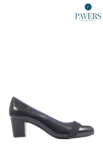 Pavers Blue Block Heeled Court Shoes (710943) | £40